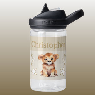 Bouteille D'eau Joli lion ajouter nom avec étoiles enfants brun