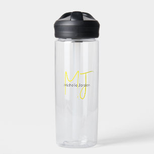 Bouteille D'eau Joli Monogramme Jaune Blanc Moderne Minimaliste