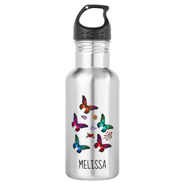 Bouteille D'eau Joli Petit Papillons Nom personnalisé (Devant)