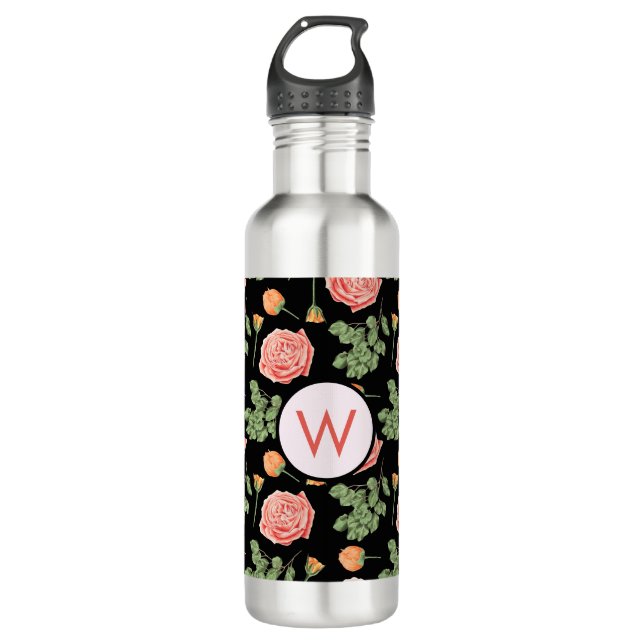 Bouteille D'eau Joli Rose de Pêche Florale Motif botanique (Devant)