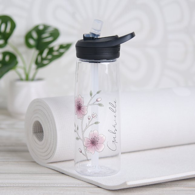 Bouteille D'eau Joli rose Fleur Nom Floral Yoga (Évier)
