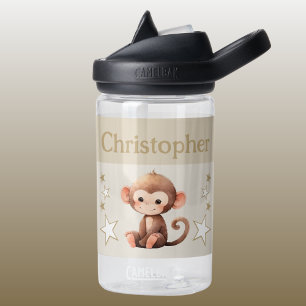 Bouteille D'eau Joli singe ajouter nom avec étoiles enfants brun