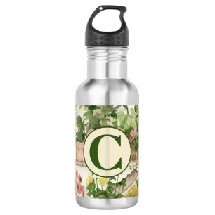Bouteille D'eau Joli Vase Fleur Jardin Plante Aquarelle Monogramme