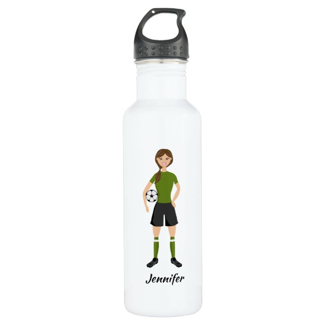 Bouteille D'eau Jolie joueuse de football fille avec nom personnal (Devant)