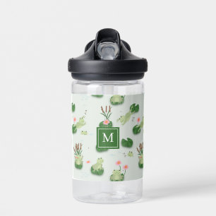 Bouteille D'eau Jolies Grenouilles dans l'Étang de Nénuphars Monog