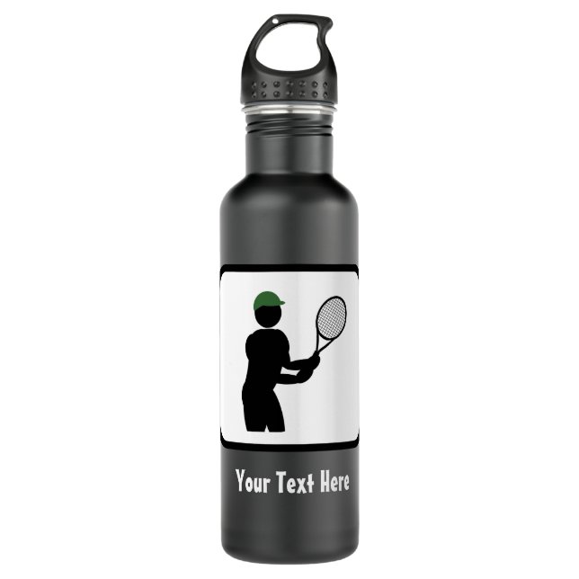 Bouteille D'eau Jouer Pose de Tennis avec Racquet - Jeu de texte p (Devant)