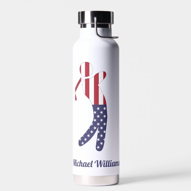 Bouteille D'eau Joueur de golf à drapeau américain personnalisé (Gauche)