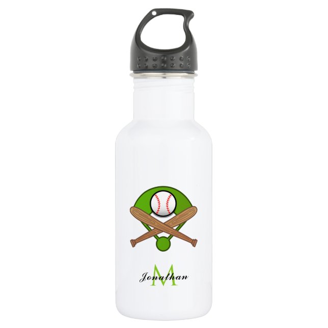 Bouteille D'eau Joueur Monogramme De Conception De Baseball Nom De (Devant)