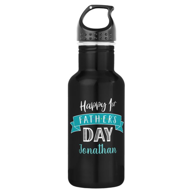 Bouteille D'eau Joyeux 1er Fête du Père Turquoise Bannière Nom du  (Devant)