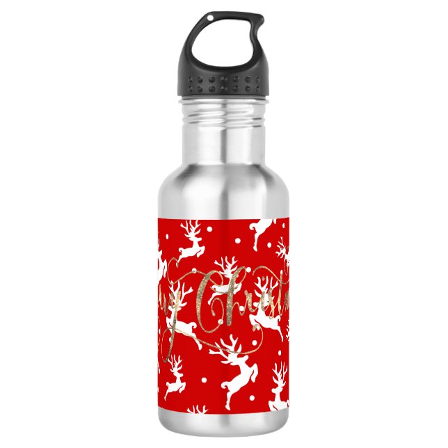 Bouteille D'eau Joyeux rennes de Noël Rouge (Devant)