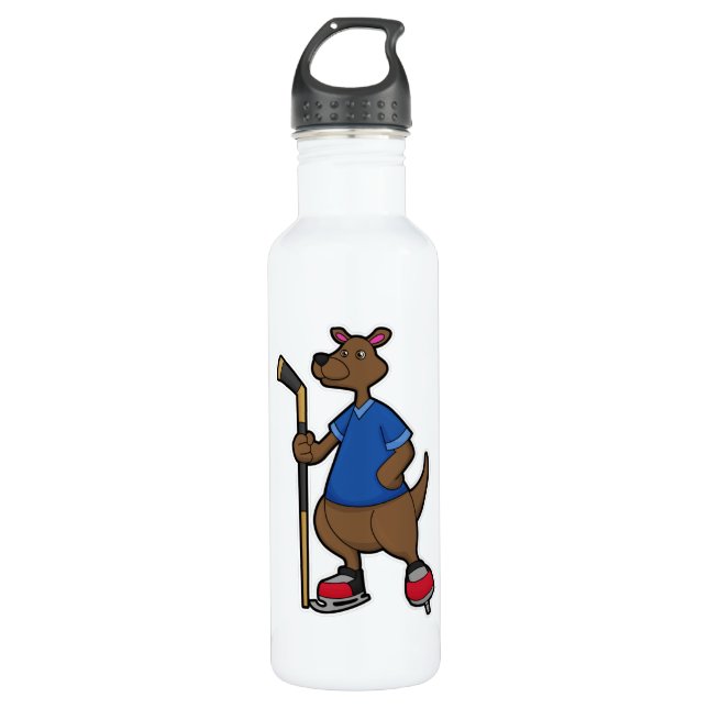 Bouteille D'eau Kangaroo au hockey sur glace avec bâton de hockey  (Devant)