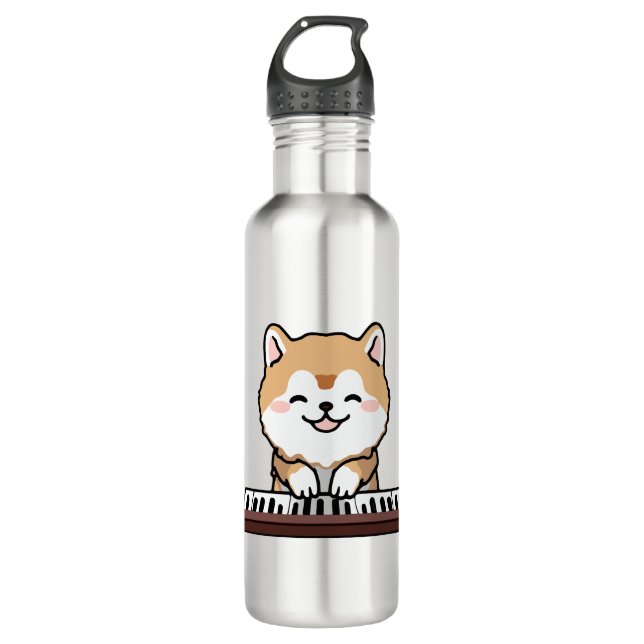 Bouteille D'eau Kawaii Chien mignon Jouer Piano Clavier (Devant)