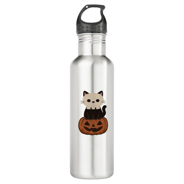 Bouteille D'eau Kawaii Halloween Chat et citrouille T-shirt surdim (Devant)
