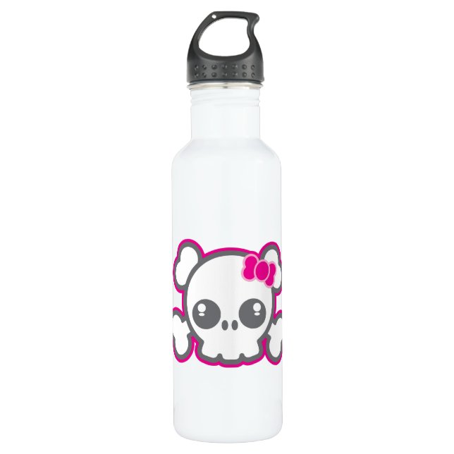 Bouteille D'eau Kawaii Pink Ribbon Skull (Devant)