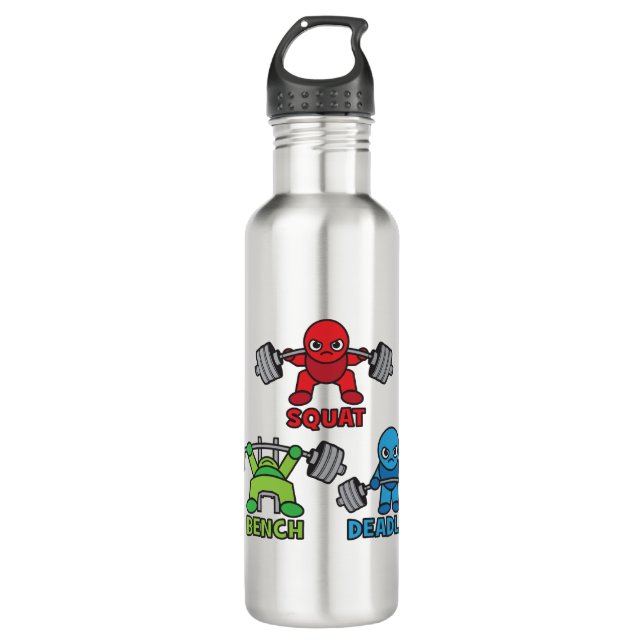 Bouteille D'eau Kawaii Powerlifter - Squat, Presse À Banc, Deadlif (Devant)