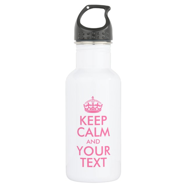 Bouteille D'eau KEEP CALM personnalisé et votre texte - mots roses (Devant)