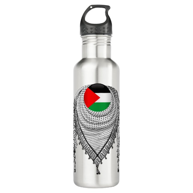 Bouteille D'eau Keffiyeh Écharpe palestinienne tissu traditionnel (Devant)