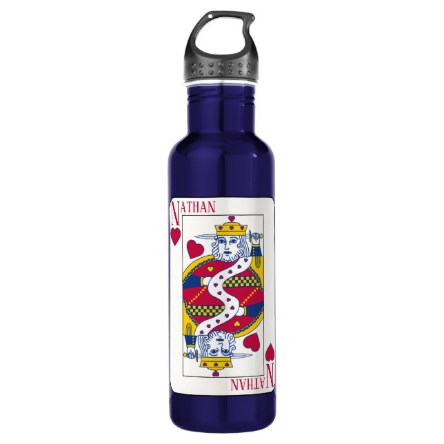 Bouteille D'eau King of Hearts Nom personnalisé Carte de jeu (Devant)