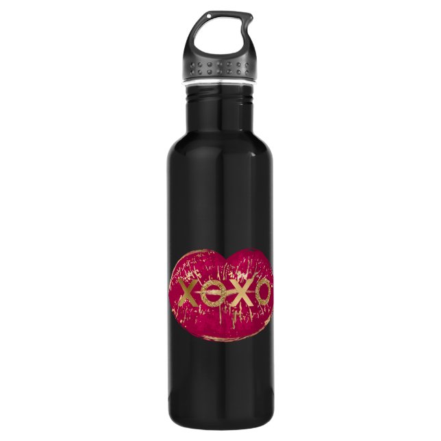 Bouteille D'eau Kiss Red Lips Gold Parties scintillant XOXO (Devant)