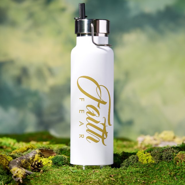 Bouteille D'eau La foi sur la peur or et blanc (Couvercle)