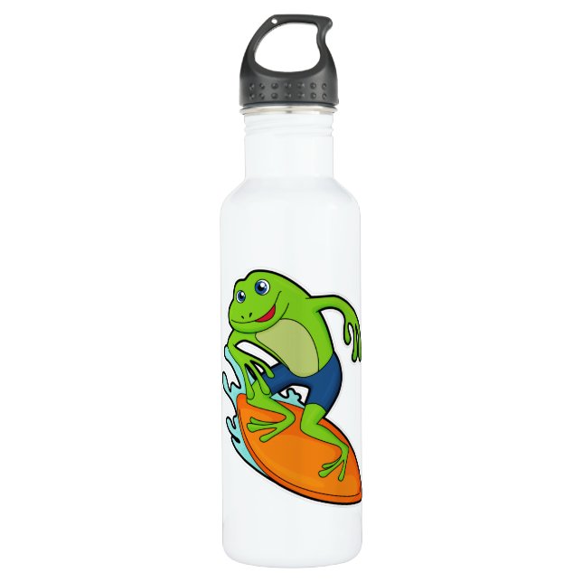 Bouteille D'eau La grenouille comme surfeur avec Surfer (Devant)