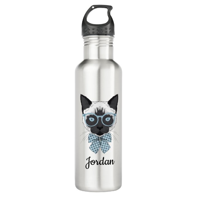 Bouteille D'eau La mode Smart | de chat siamois ajoutent votre nom (Devant)