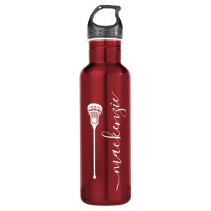 Bouteille D'eau Lacrosse Joueuse Filles Filles Rouge Texte Personn