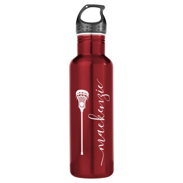Bouteille D'eau Lacrosse Joueuse Filles Filles Rouge Texte Personn (Devant)