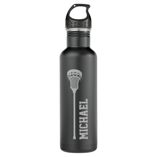 Bouteille D'eau Lacrosse Nom personnalisé Gris (Devant)