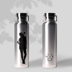 Bouteille D'eau Lady Silver avec noir Monogramme de Golfer moder