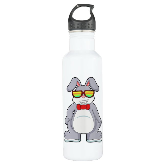 Bouteille D'eau Lapin avec lunettes de soleil et Cravate (Devant)