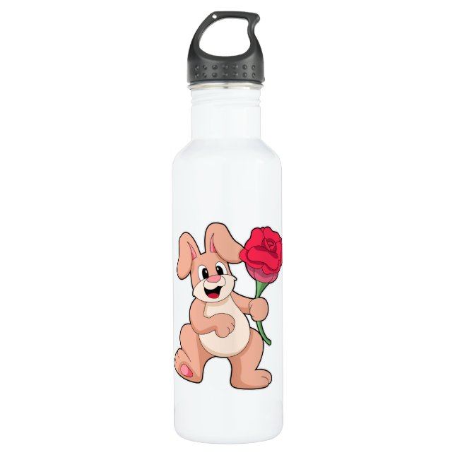 Bouteille D'eau Lapin avec Rose rouge (Devant)