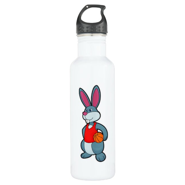 Bouteille D'eau Lapin comme joueur de basket-ball avec basket-ball (Devant)