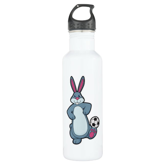 Bouteille D'eau Lapin comme joueur de football avec balle de footb (Devant)