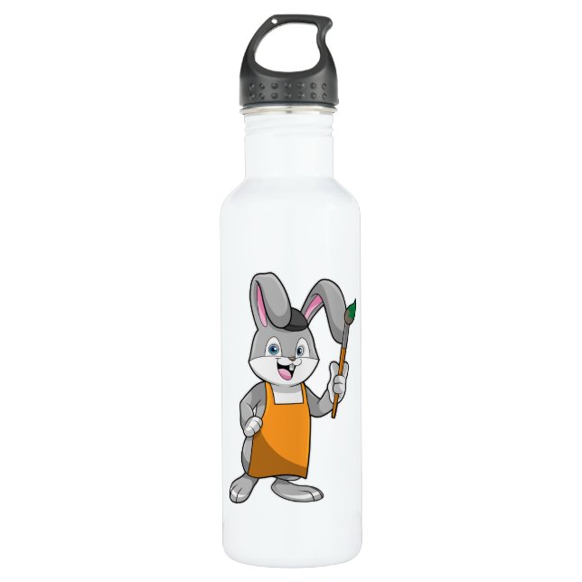 Bouteille D'eau Lapin comme Peintre avec pinceau (Devant)