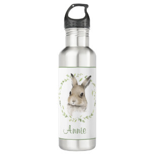 Bouteille D'eau Lapin Lapin Aquarelle Verdure Nom Boire