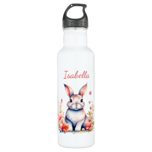Bouteille D'eau Lapin lapin personnalisé en Fleurs roses