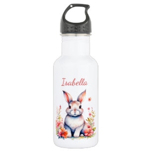 Bouteille D'eau Lapin lapin personnalisé en Fleurs roses