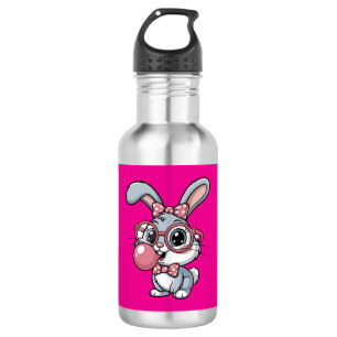 Bouteille D'eau Lapin mignon avec des lunettes soufflant du chewin