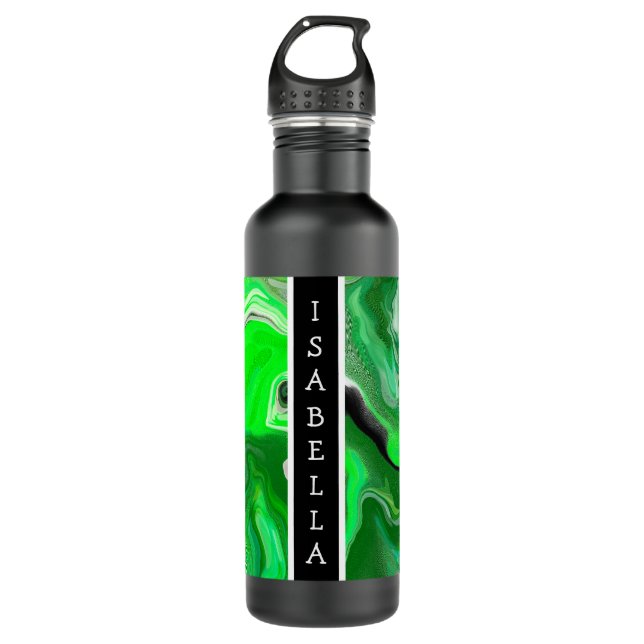 Bouteille D'eau L'art numérique vert en marbre fluide (Devant)