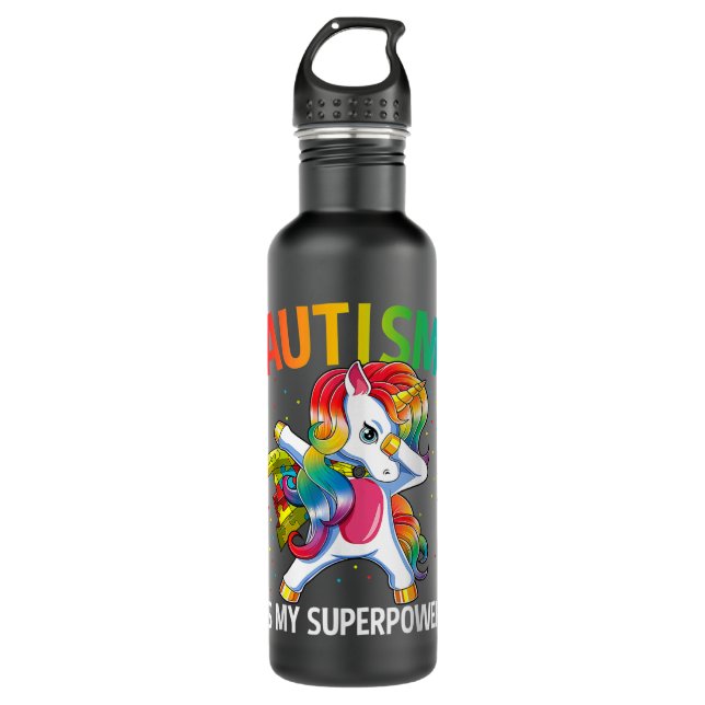 Bouteille D'eau L'autisme est ma superpuissance Dabbing Unicorn 14 (Devant)