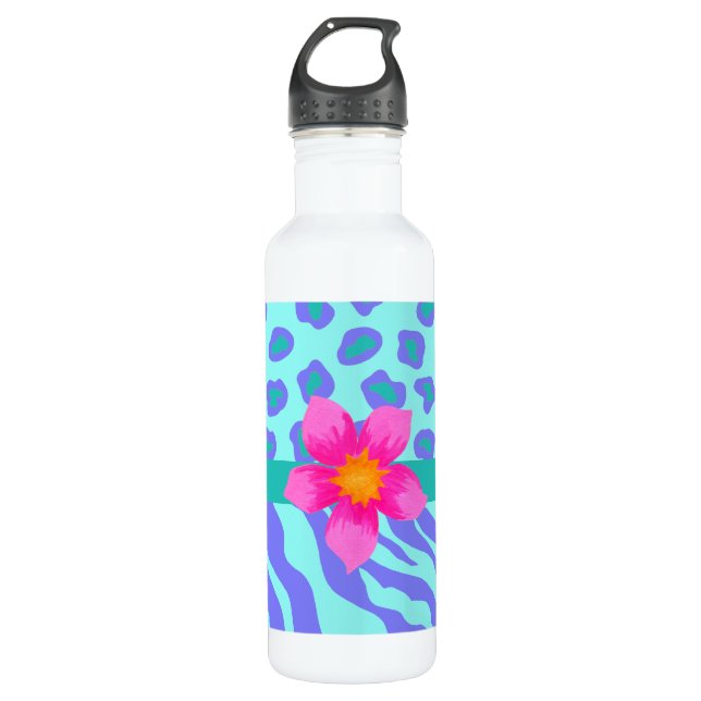 Bouteille D'eau Lavande & Turquoise Zebra & Cheetah Pink Flower (Devant)