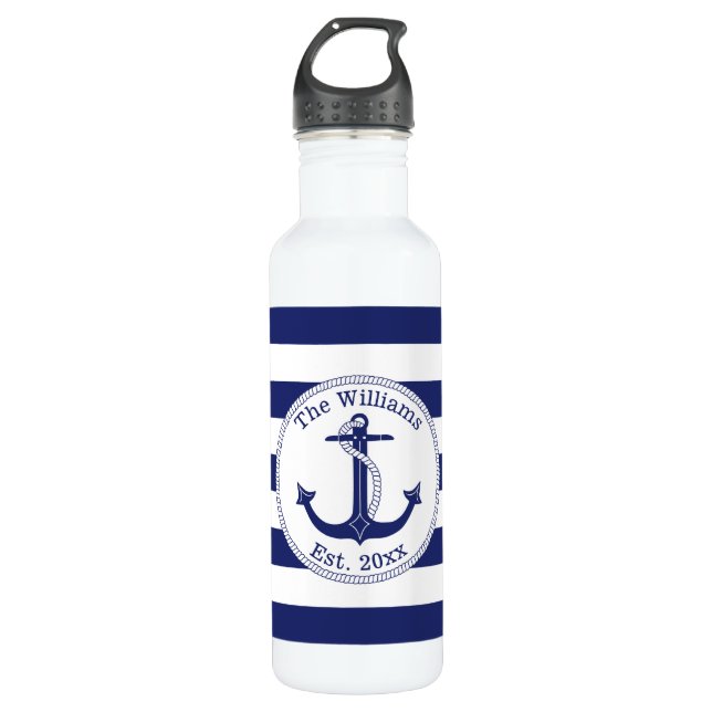 Bouteille D'eau Le bleu marine nautique d'Ancre barre le nom de (Devant)