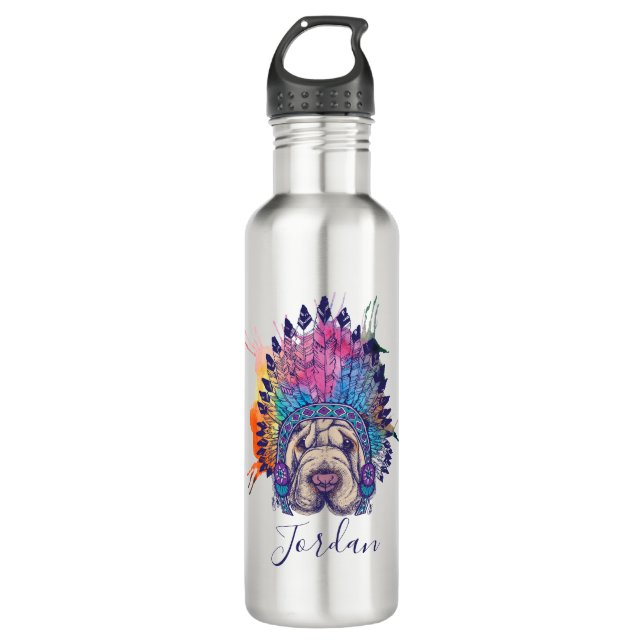 Bouteille D'eau Le chef indien indigène de Sharpei | ajoutent (Devant)
