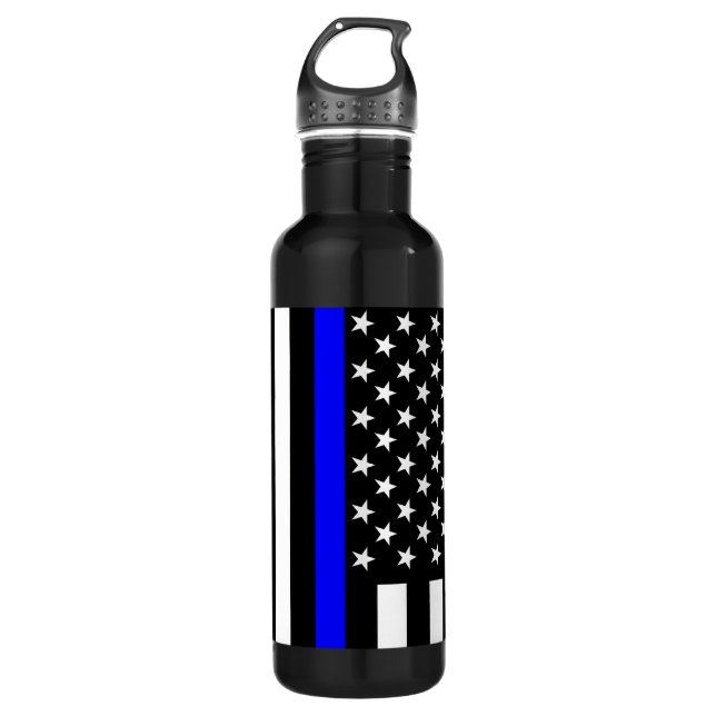 Bouteille D'eau Le drapeau américain mince de Blue Line (Devant)