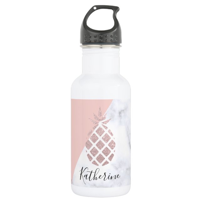 Bouteille D'eau Le marbre blanc de parties scintillantes roses (Devant)