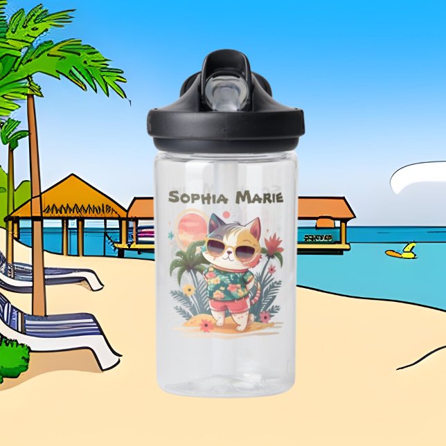 Bouteille D'eau Les amateurs de plage de chats mignons unisex (Créateur téléchargé)