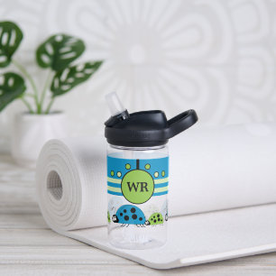 Bouteille D'eau Les enfants ajoutent des initiales ladybugs vert b