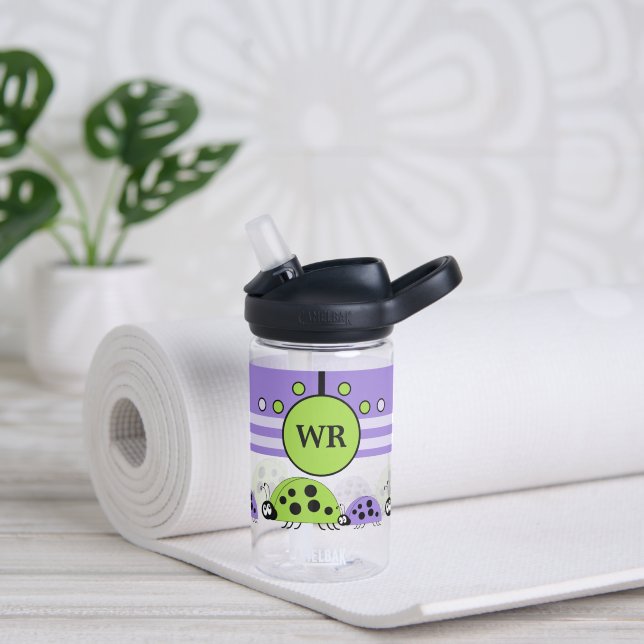 Bouteille D'eau Les enfants ajoutent des initiales ladybugs violet (Gauche)