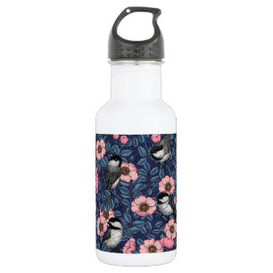 Bouteille D'eau Les poulets dans le rose sauvage en rose et bleu
